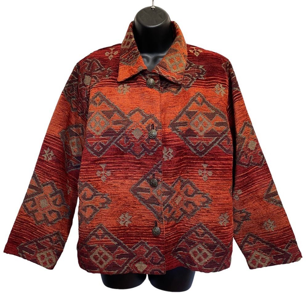 Vintage Norm Thompson Tapestry Button Front Jacket Made in USA Sz L